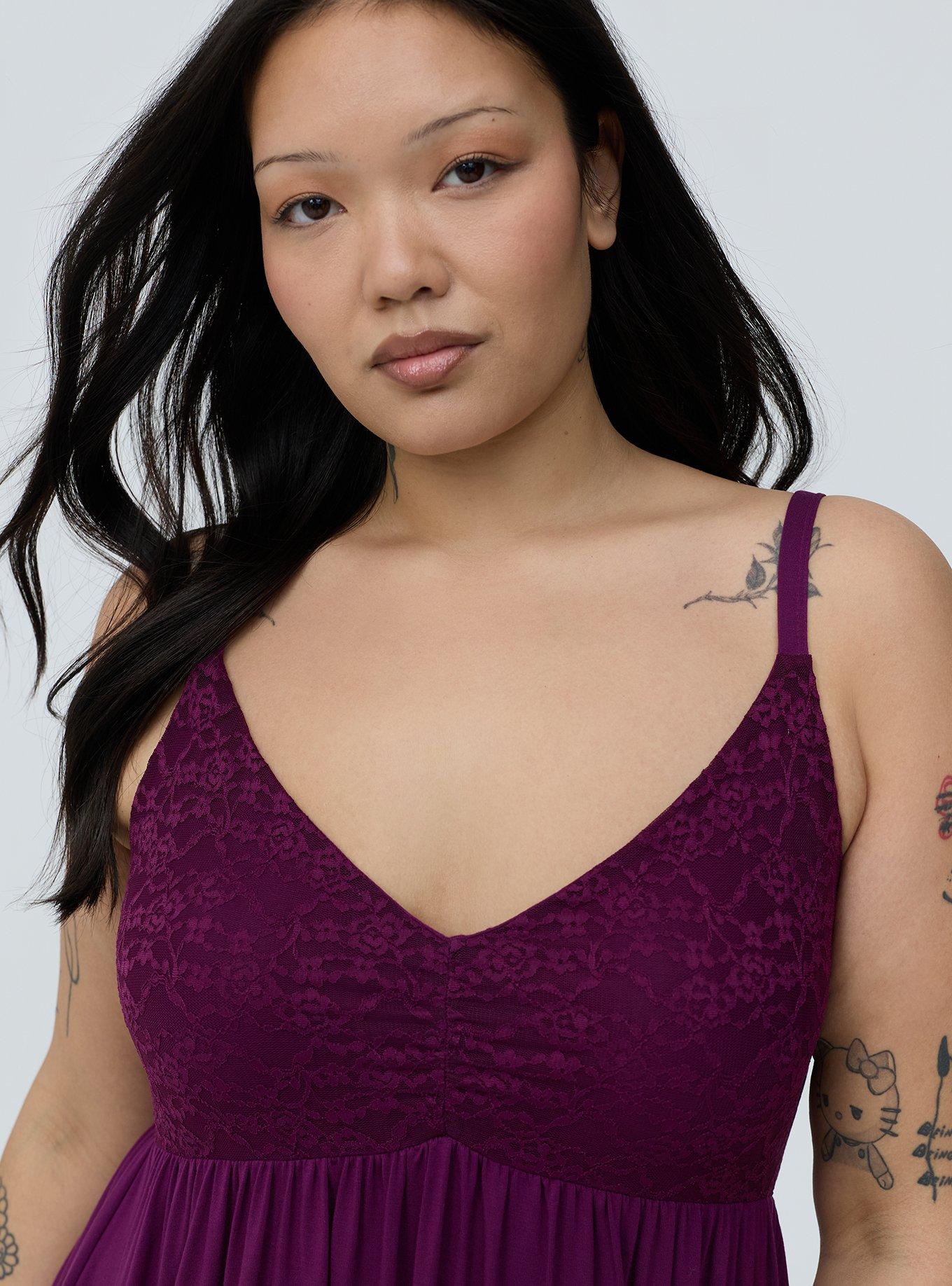 Super Soft Jersey Lace Sleep Babydoll Gown, PLUM CASPIA, alternate