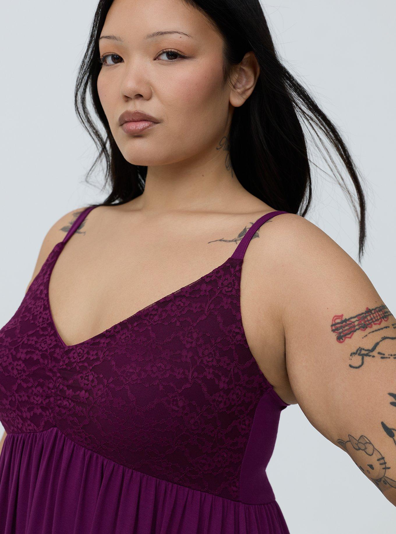 Super Soft Jersey Lace Sleep Babydoll Gown, PLUM CASPIA, alternate