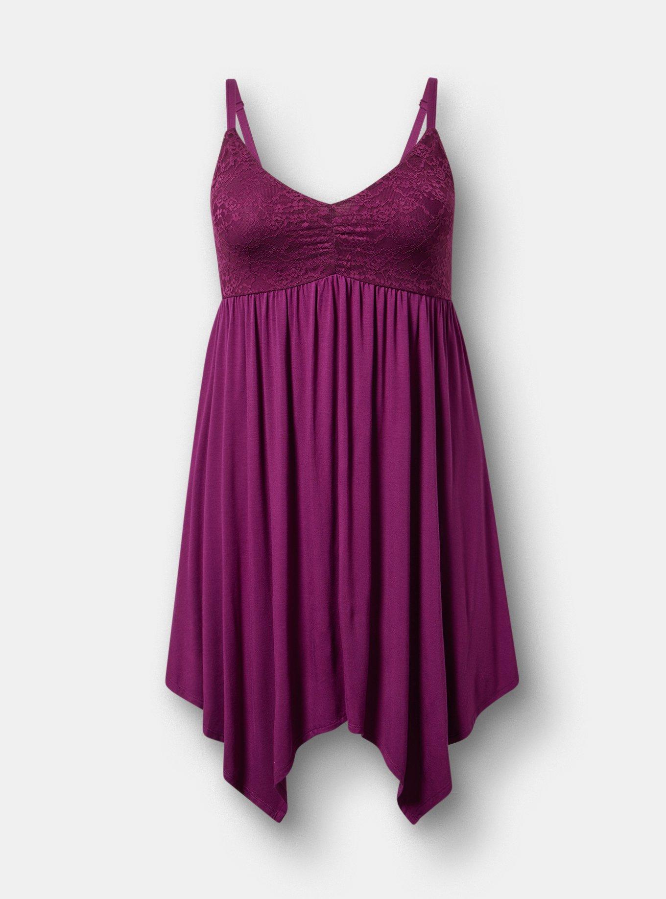 Super Soft Jersey Lace Sleep Babydoll Gown, PLUM CASPIA, hi-res