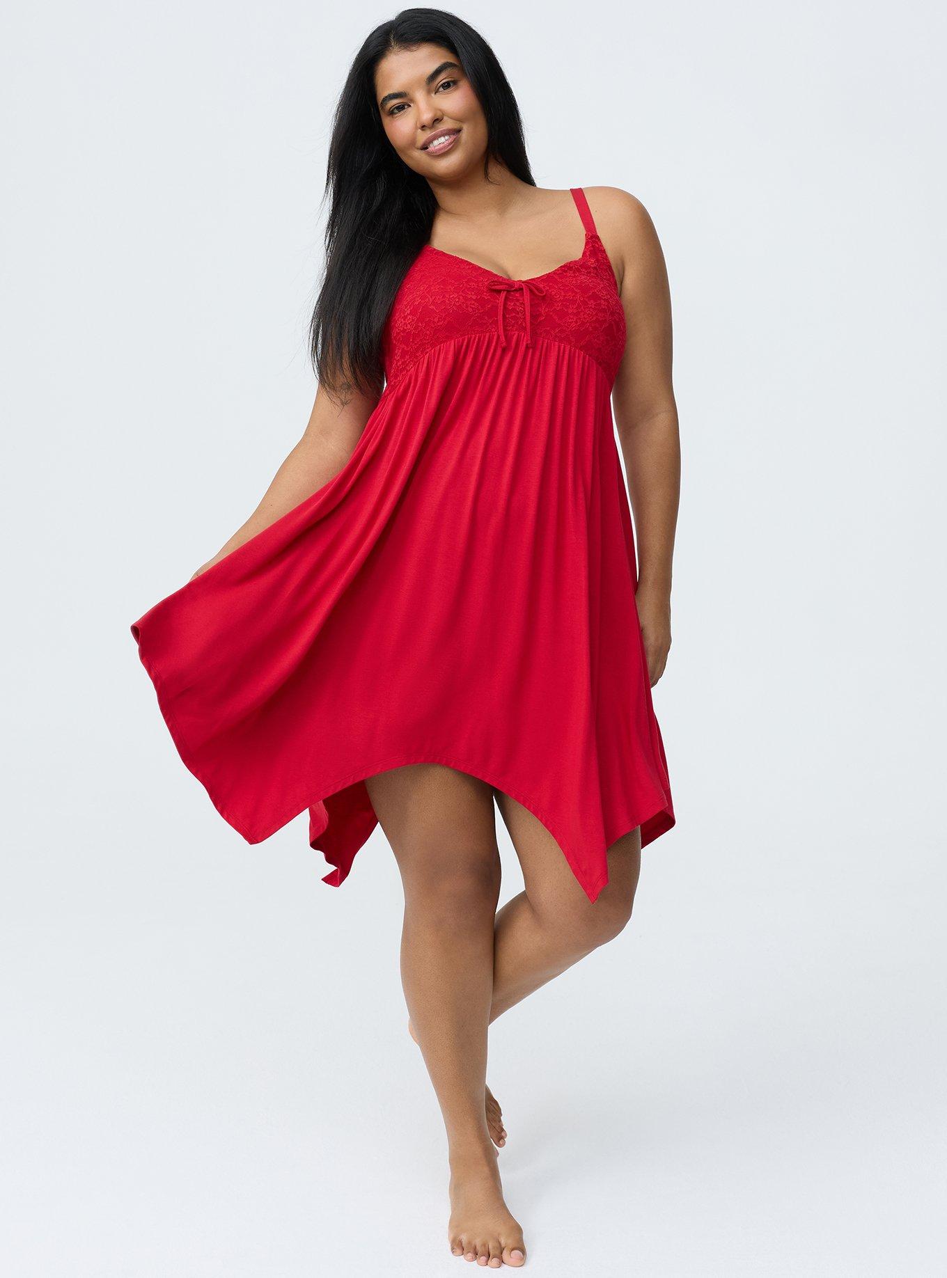 Super Soft Jersey Lace Sleep Babydoll Gown, URBAN RED, alternate