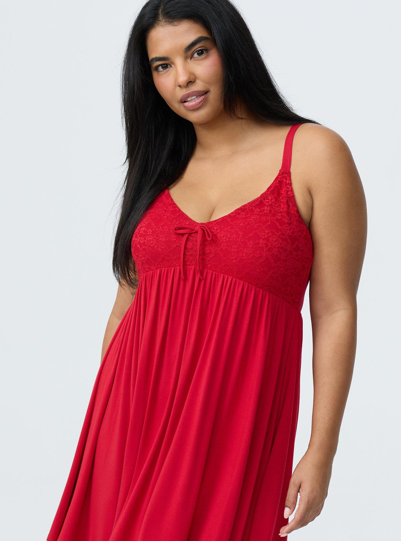 Super Soft Jersey Lace Sleep Babydoll Gown, URBAN RED, alternate