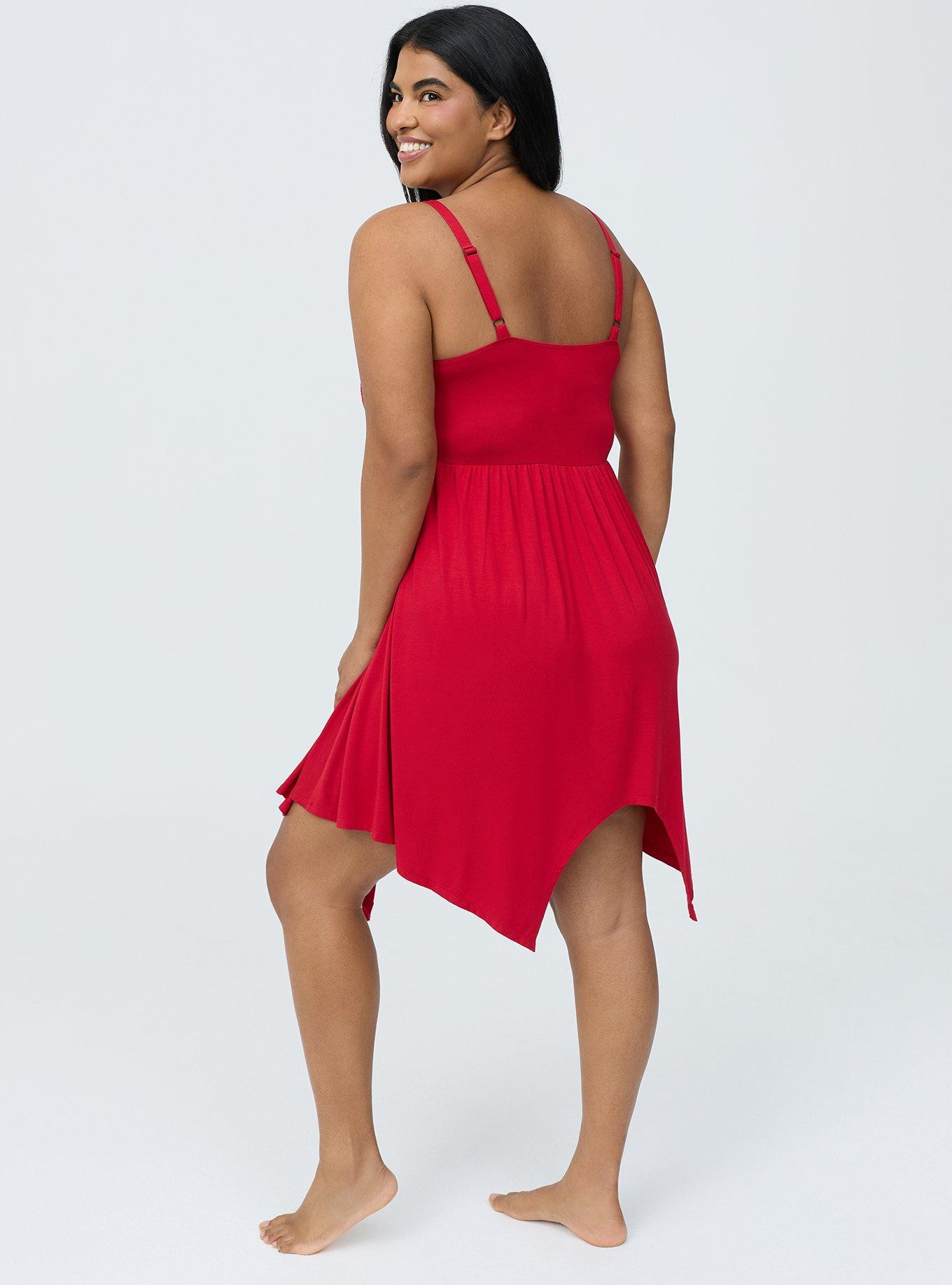 Super Soft Jersey Lace Sleep Babydoll Gown, URBAN RED, alternate