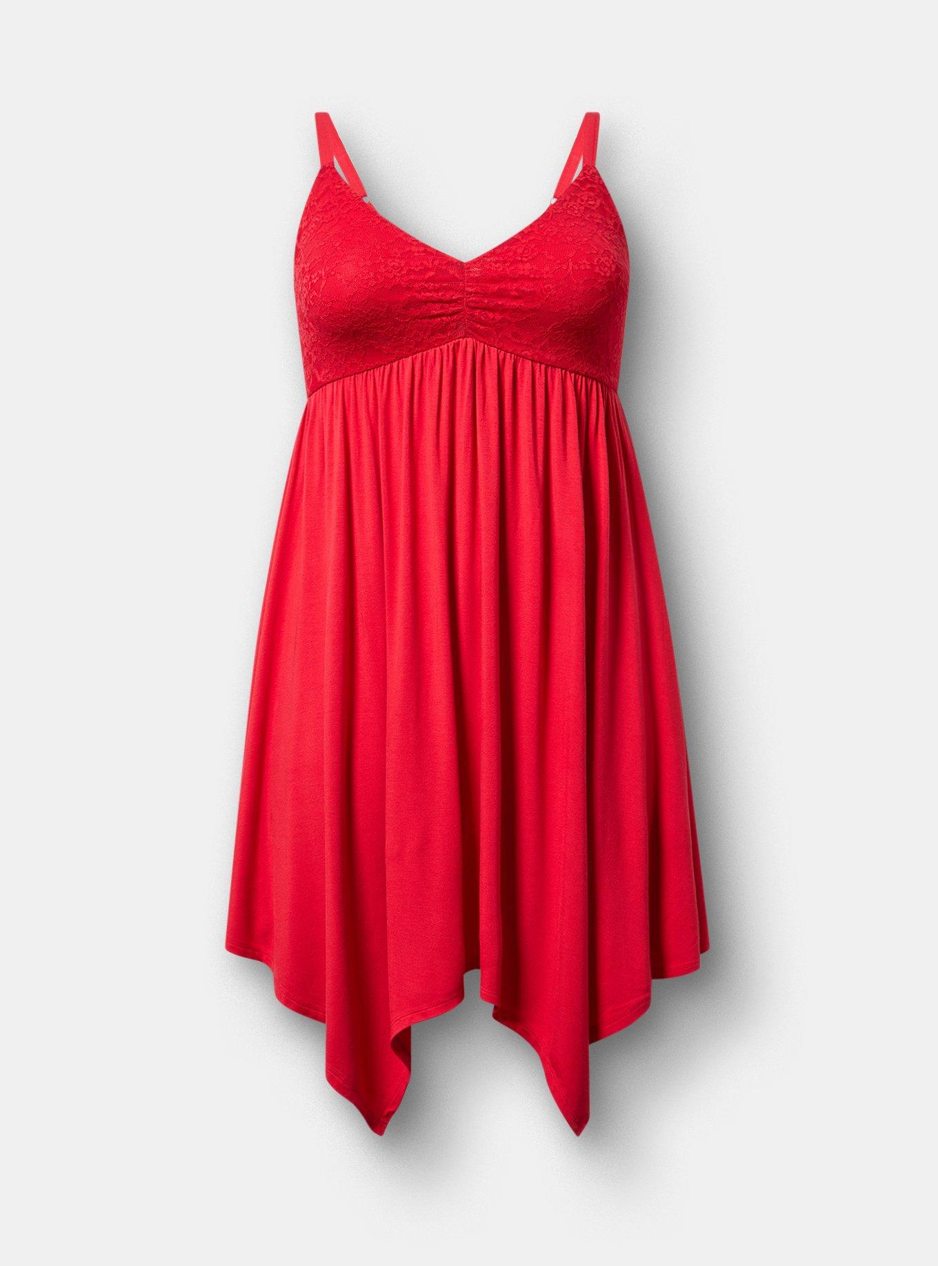 Super Soft Jersey Lace Sleep Babydoll Gown, URBAN RED, hi-res