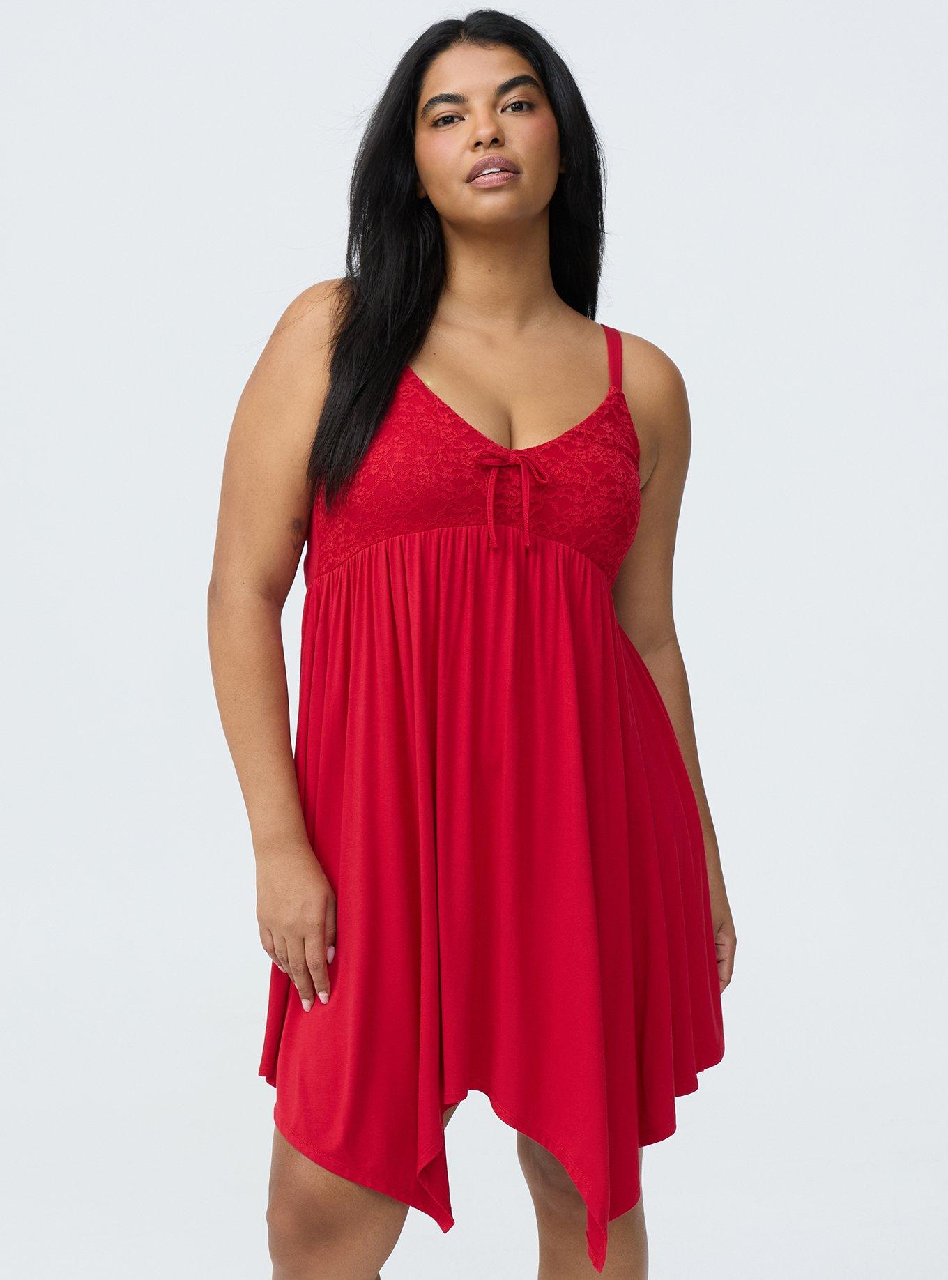 Super Soft Lace Bodice Babydoll Sleep Gown, URBAN RED, hi-res