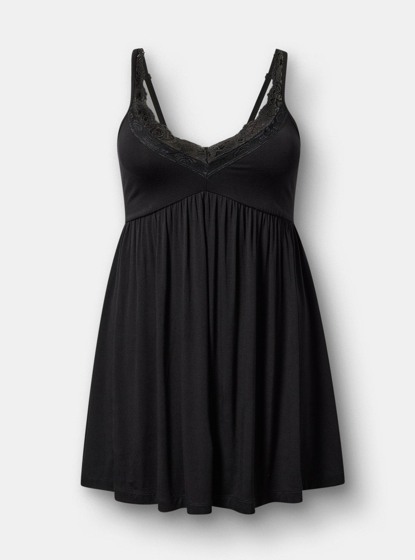 Super Soft Jersey Lace Trim Sleep Chemise, DEEP BLACK, hi-res