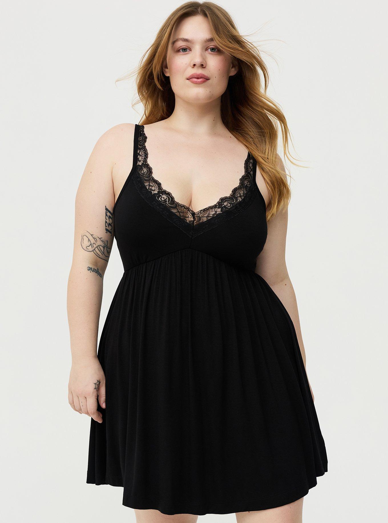 Super Soft Jersey Lace Trim Sleep Chemise, DEEP BLACK, hi-res