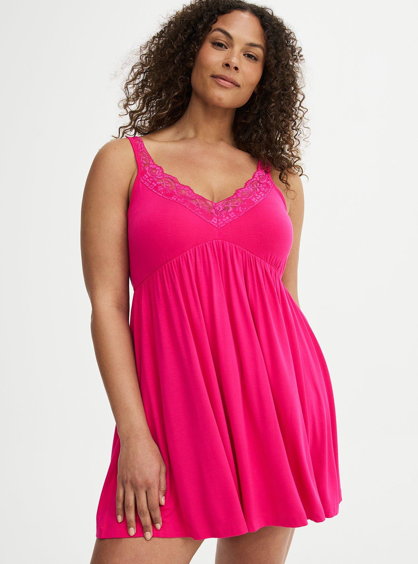 Super Soft Jersey Lace Trim Sleep Chemise, PINK PEACOCK, alternate