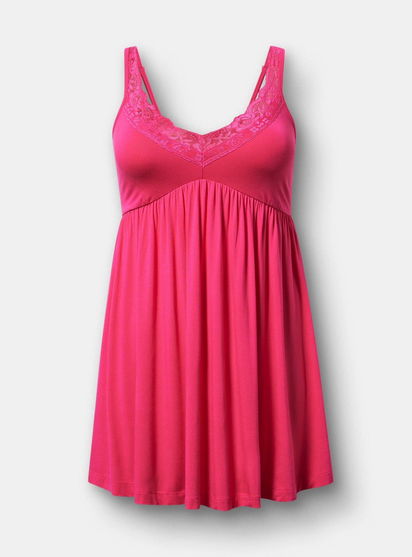 Super Soft Jersey Lace Trim Sleep Chemise, PINK PEACOCK, hi-res