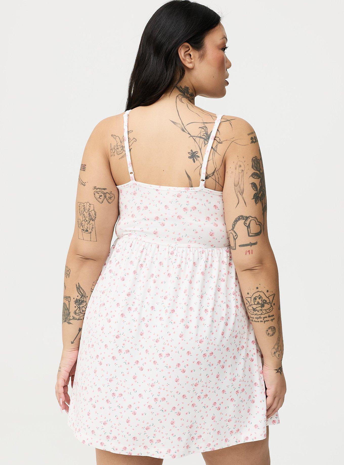 Super Soft Jersey Lace Trim Sleep Chemise, PETITE ROSES FLORAL WHITE PINK, alternate