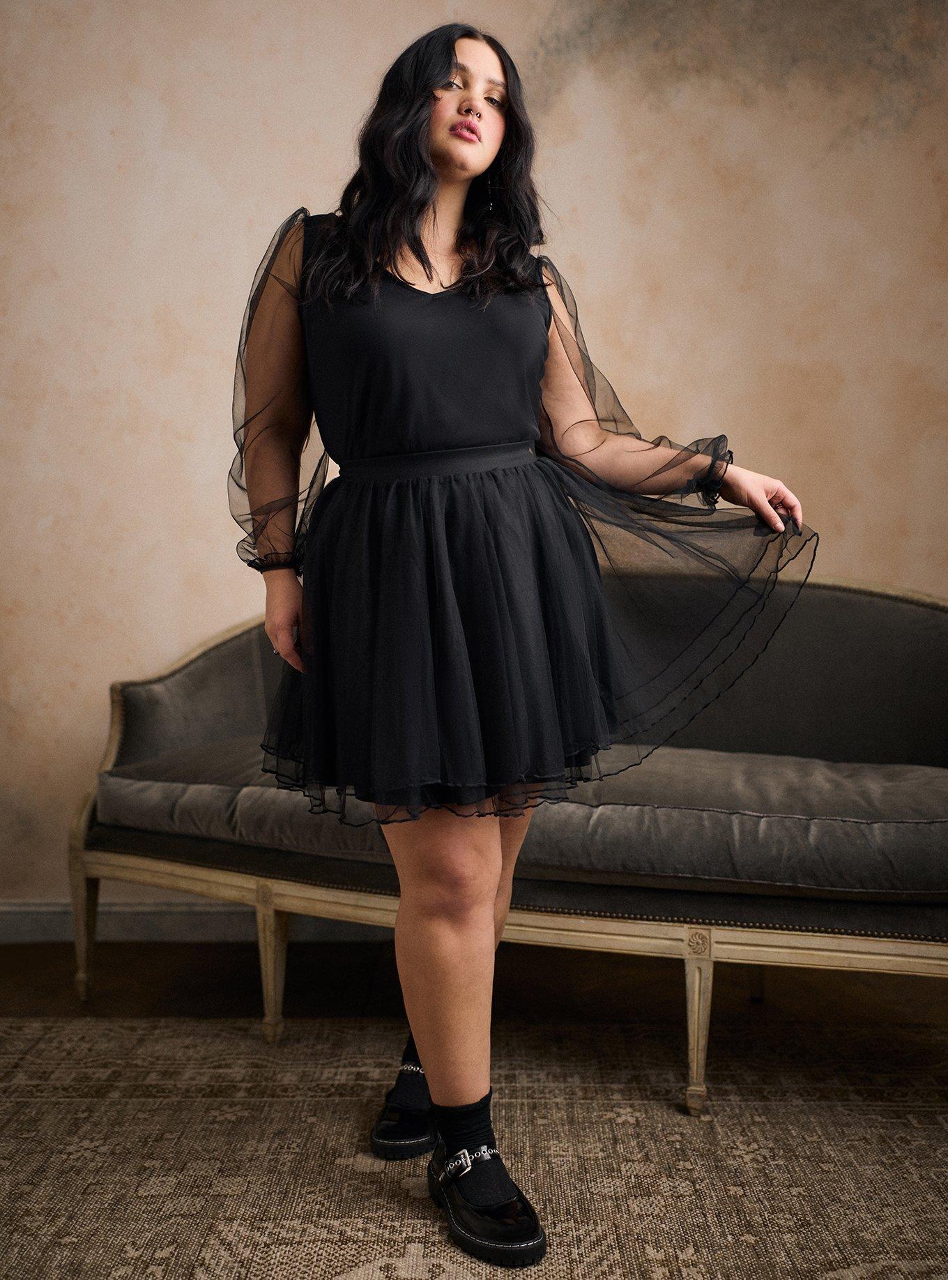 Women's Balloon Sleeve Mesh Top In Black By Nightfall At Torrid, Size 28, Plus Size