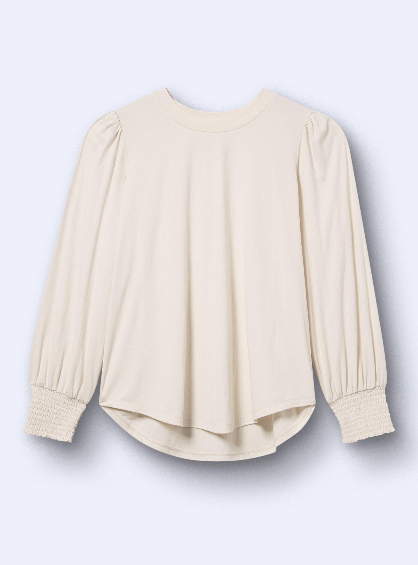 Belle Isle Blouson Sleeve Top, WHITE SWAN, flat