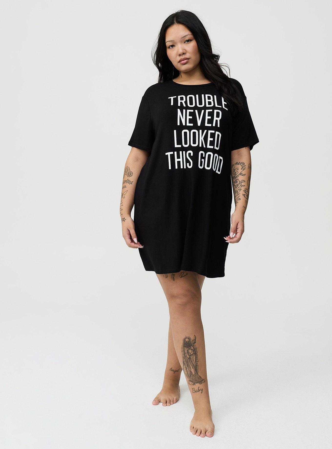 Super Soft Jersey Sleep Tee Dress, TROUBLE LOOKS GOOD BLACK, alternate