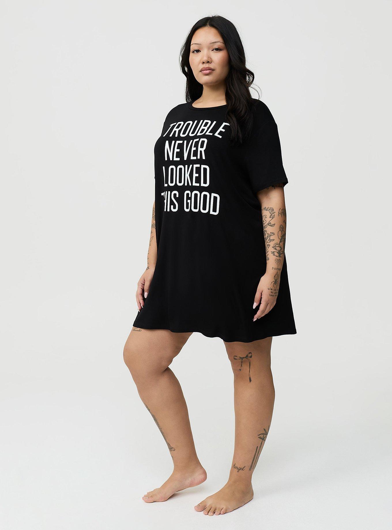 Super Soft Jersey Sleep Tee Dress, TROUBLE LOOKS GOOD BLACK, alternate