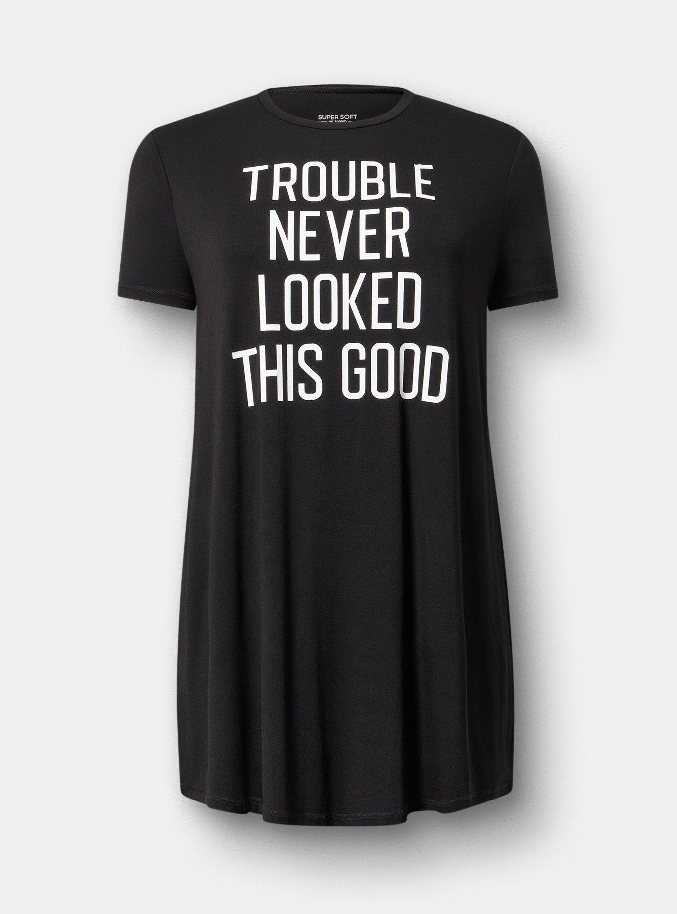 Super Soft Jersey Sleep Tee Dress, TROUBLE LOOKS GOOD BLACK, hi-res