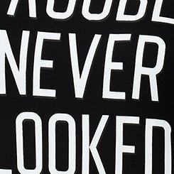 Plus Size Super Soft Jersey Sleep Tee Dress, TROUBLE LOOKS GOOD BLACK, swatch