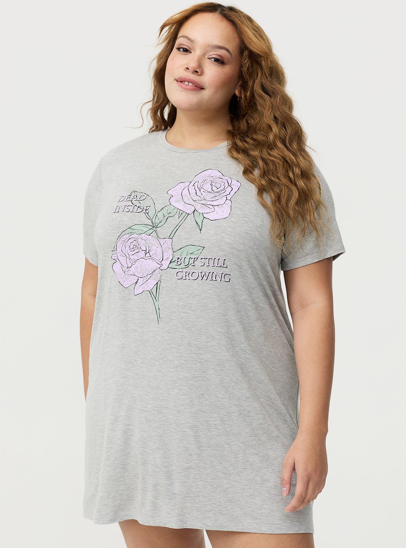 Plus Size Super Soft Jersey Sleep Tee Dress, DEAD INSIDE ROSE, hi-res