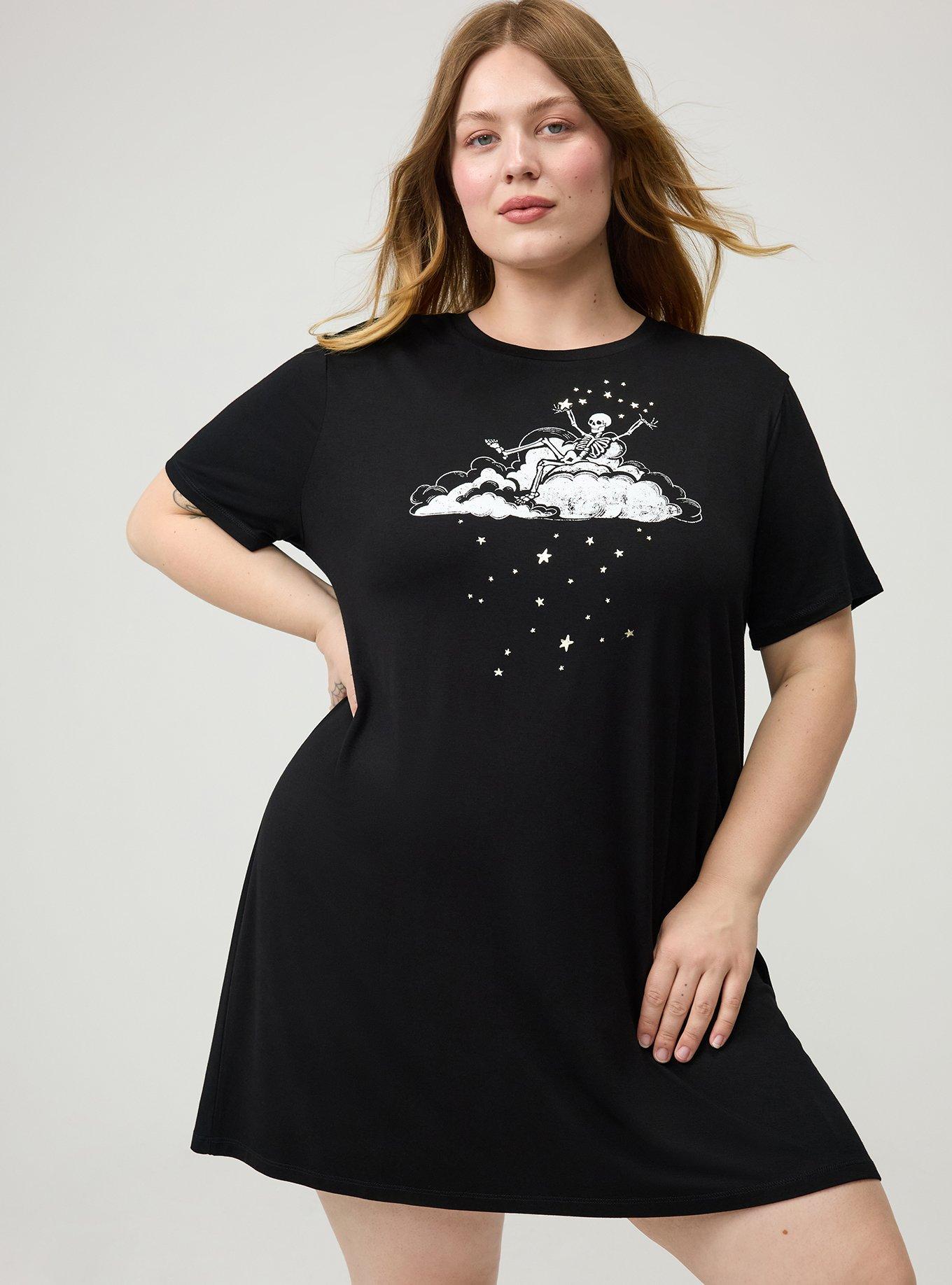 Super Soft Jersey Sleep Tee Dress, SKELETON STAR WISHES BLACK, alternate