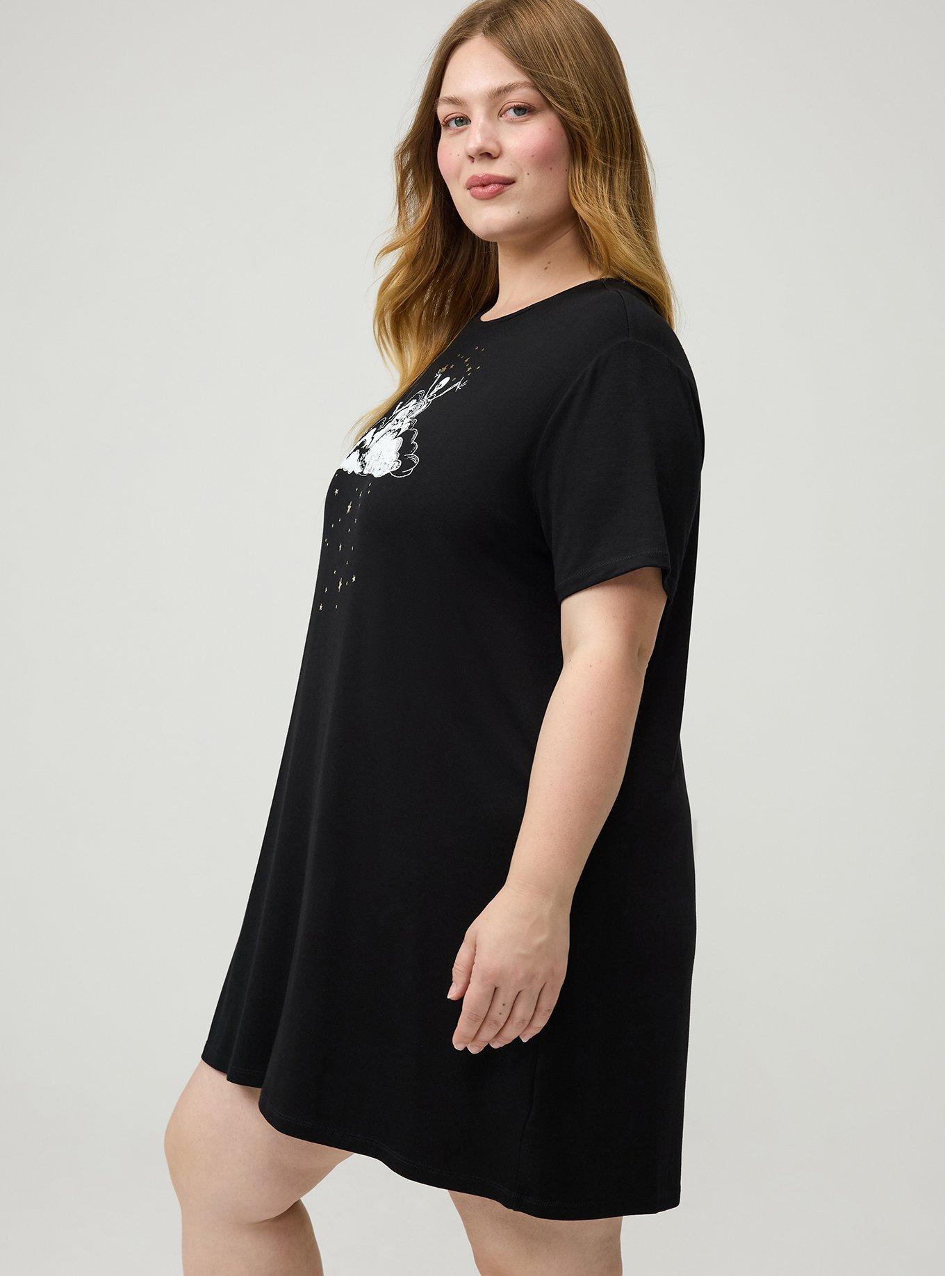 Super Soft Jersey Sleep Tee Dress, SKELETON STAR WISHES BLACK, alternate