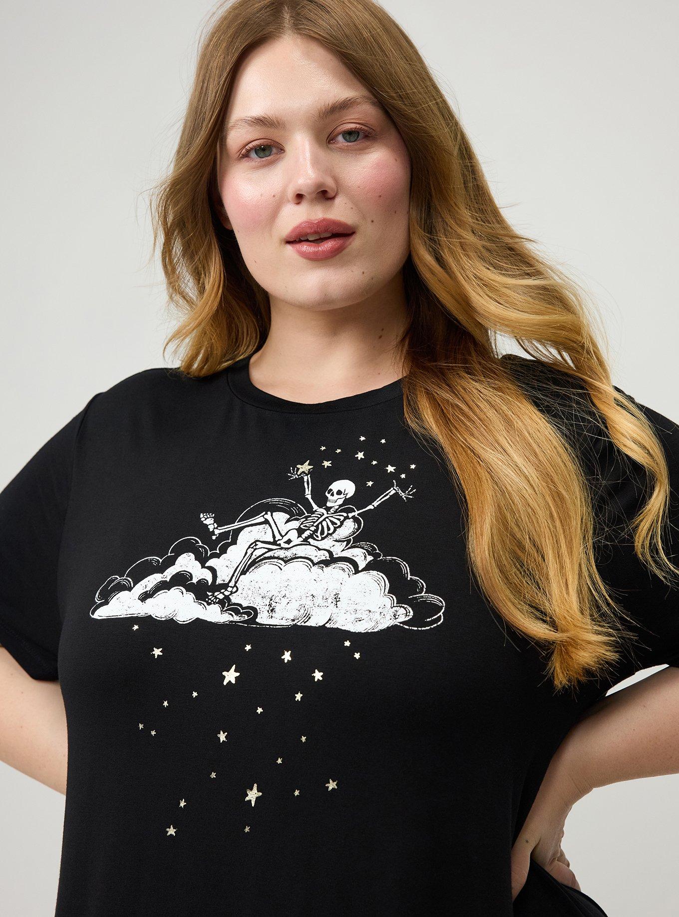 Super Soft Jersey Sleep Tee Dress, SKELETON STAR WISHES BLACK, alternate