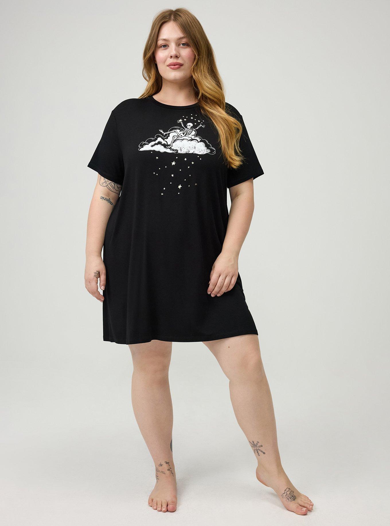 Super Soft Jersey Sleep Tee Dress, SKELETON STAR WISHES BLACK, hi-res