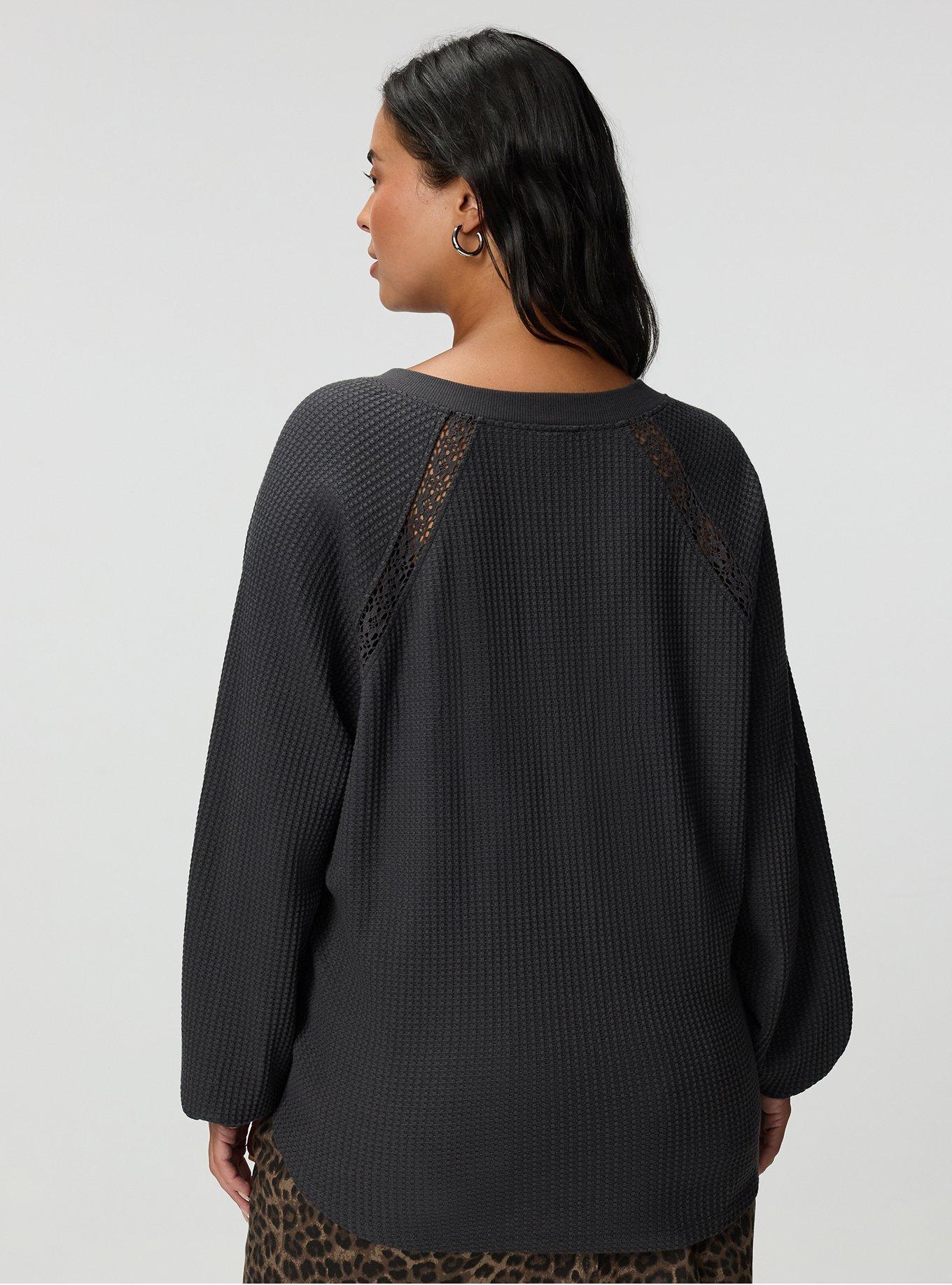 Waffle Crochet Inset Top, PHANTOM, alternate