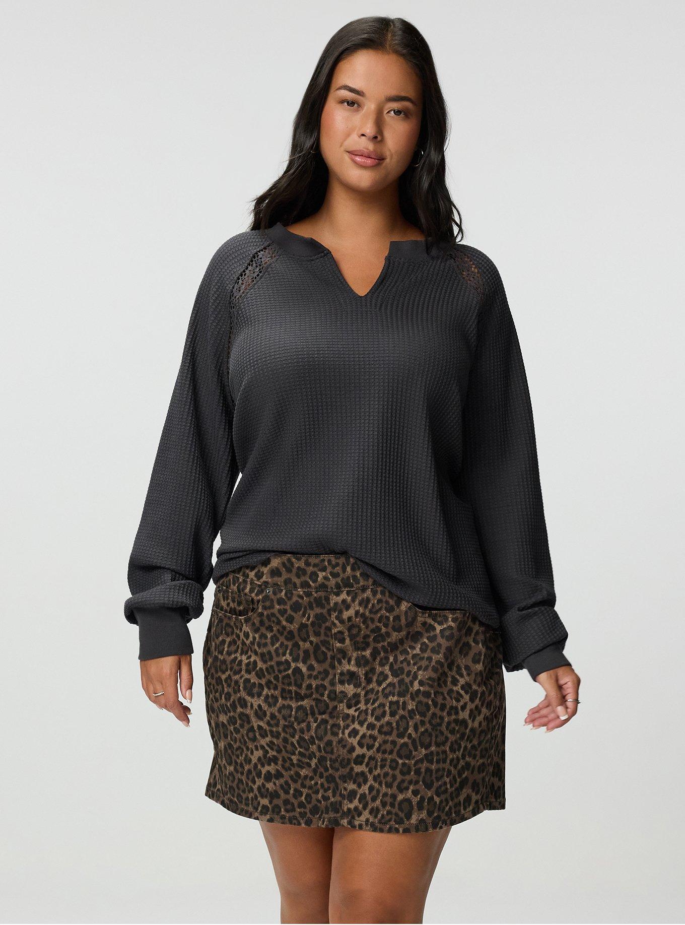 Waffle Crochet Inset Top, PHANTOM, alternate