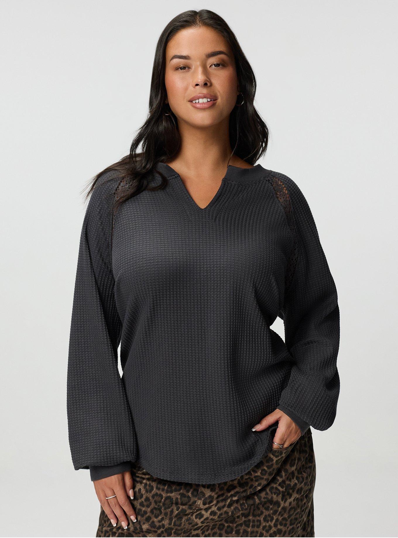Waffle Crochet Inset Top, PHANTOM, hi-res