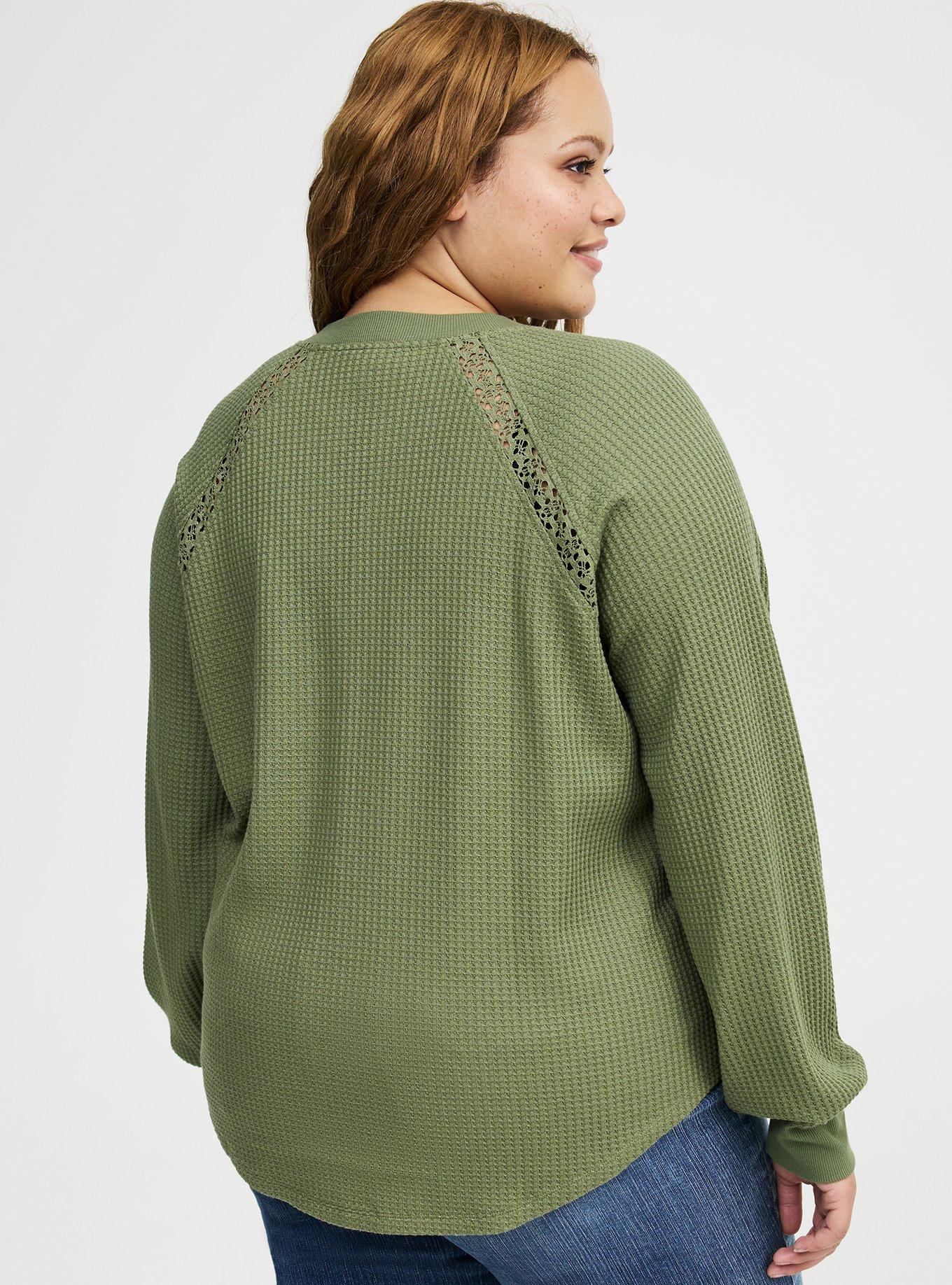 Waffle Crochet Inset Top, OLIVINE, alternate