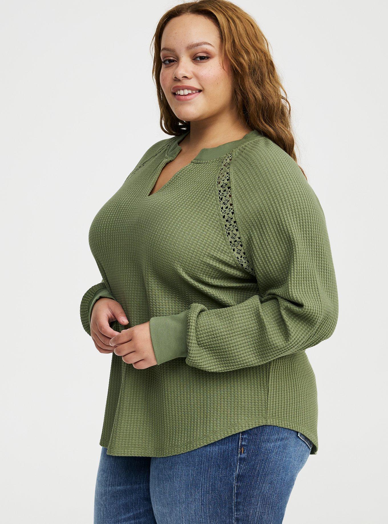 Waffle Crochet Inset Top, OLIVINE, alternate