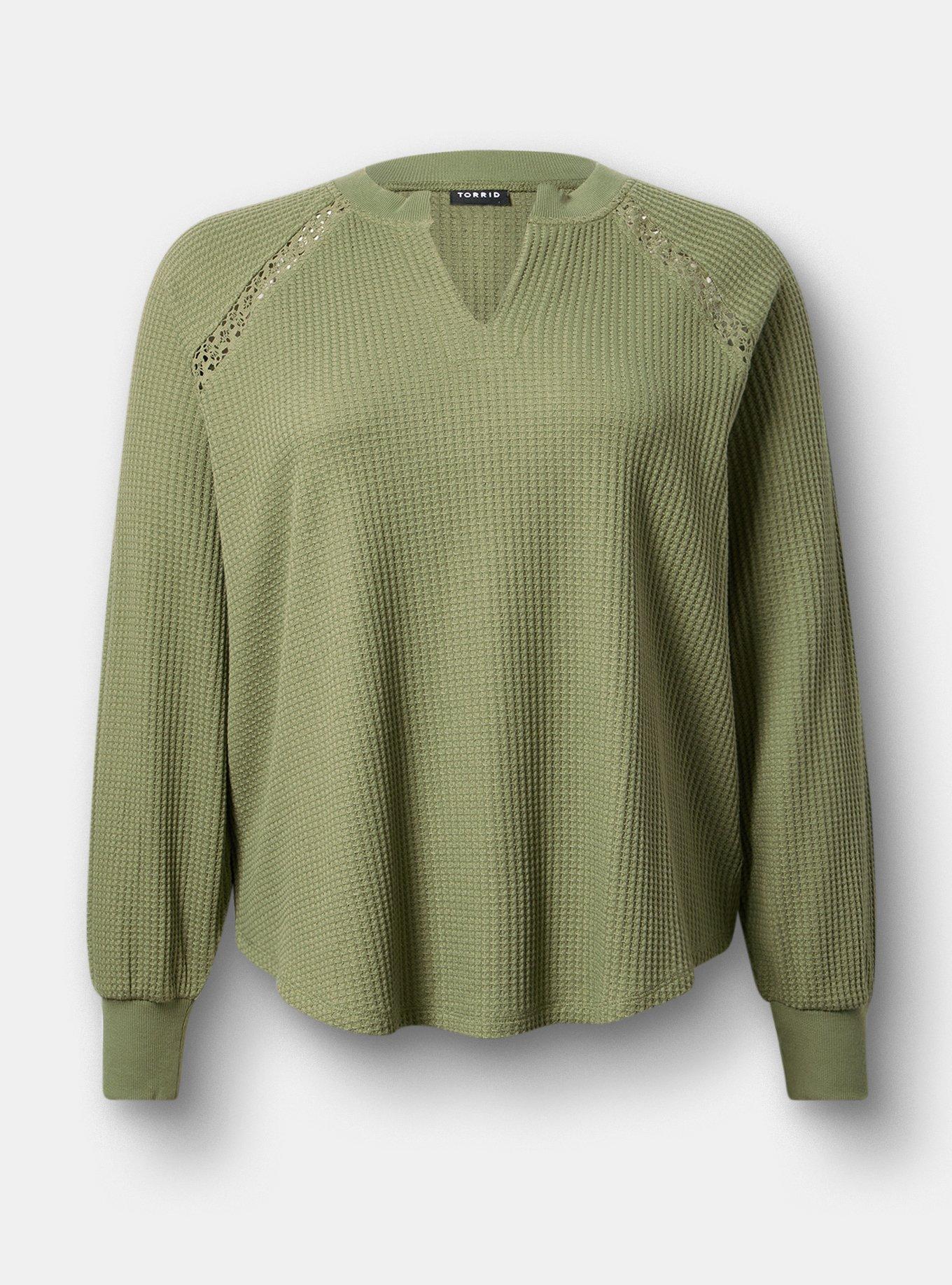 Waffle Crochet Inset Top, OLIVINE, hi-res