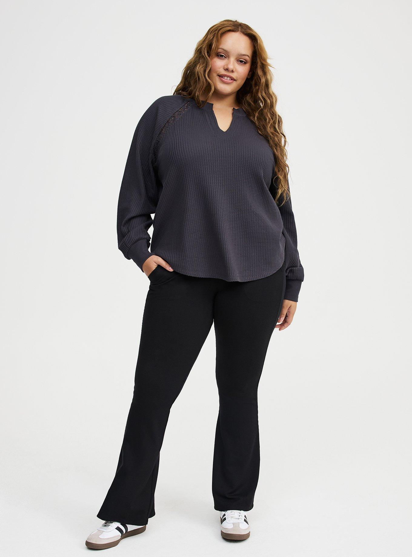 Waffle Crochet Inset Top, OBSIDIAN, alternate