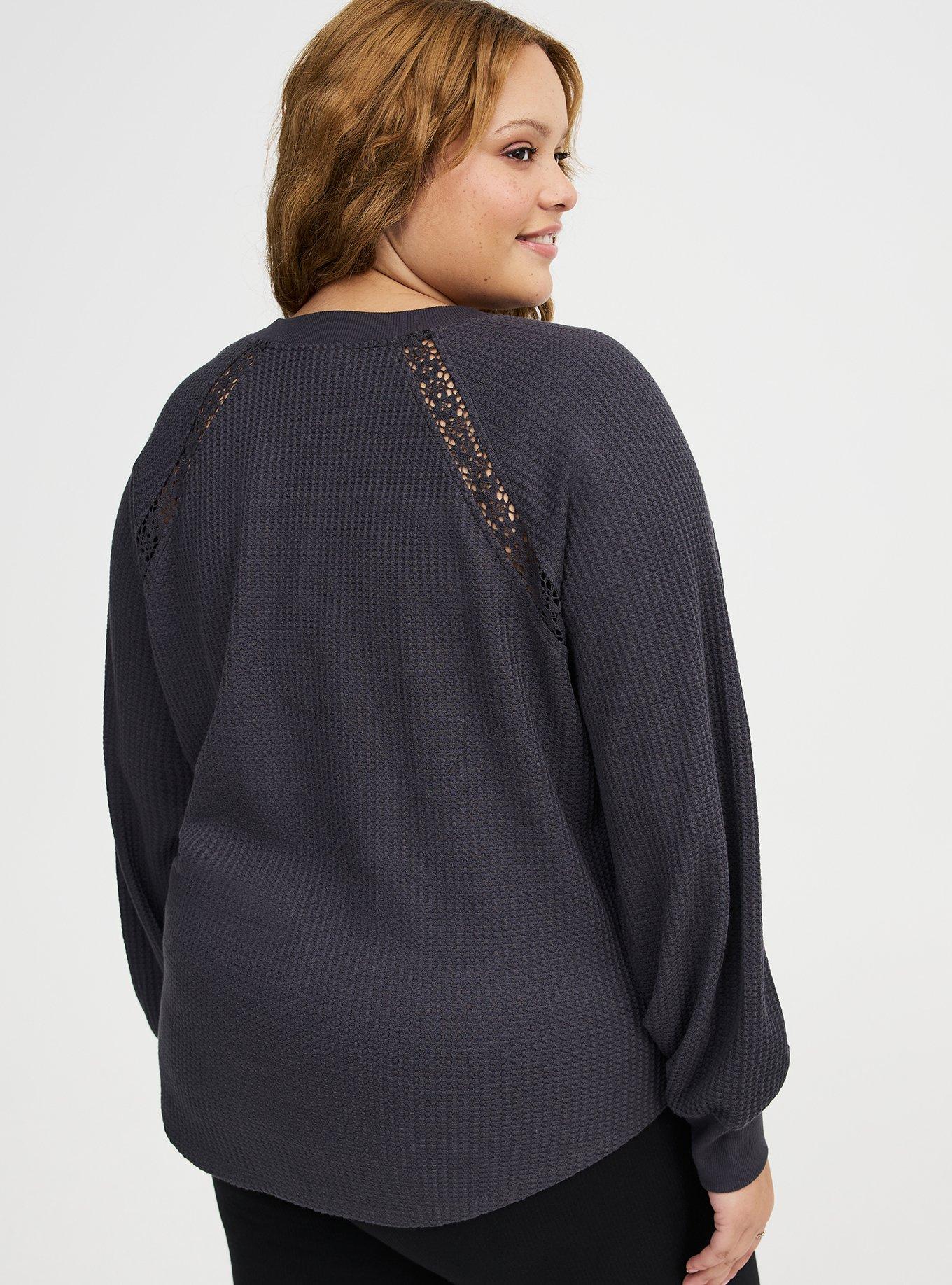 Waffle Crochet Inset Top, OBSIDIAN, alternate
