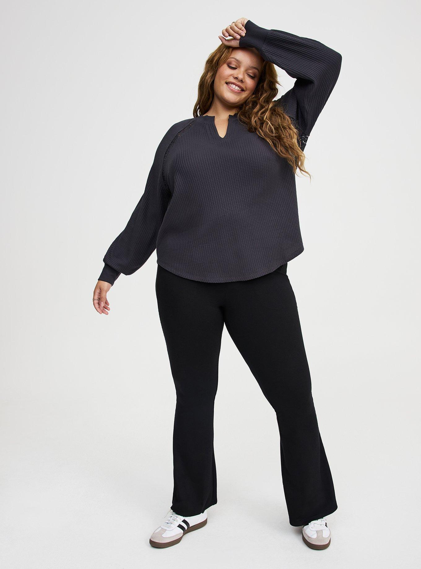 Waffle Crochet Inset Top, OBSIDIAN, alternate