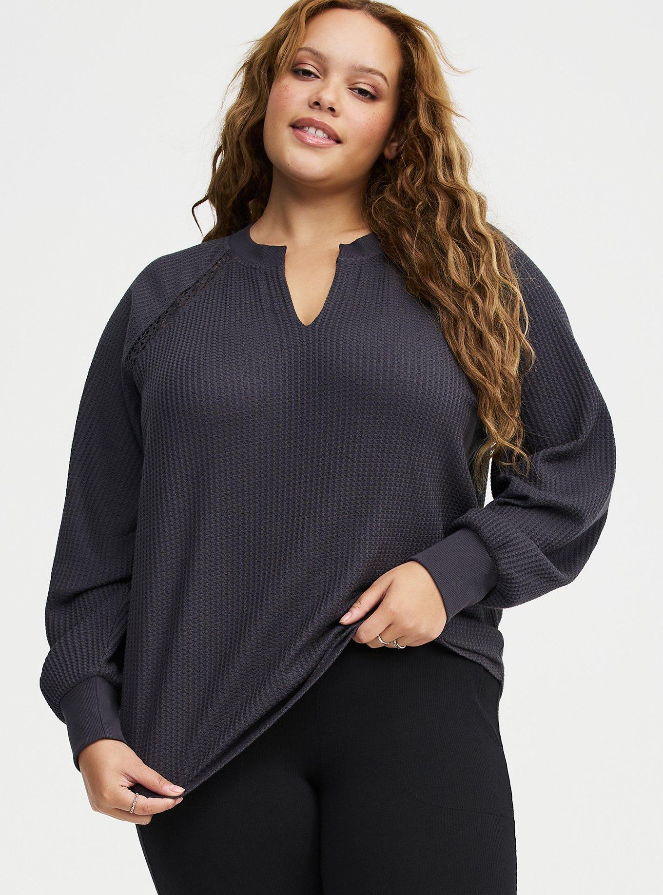 Waffle Crochet Inset Top, OBSIDIAN, alternate