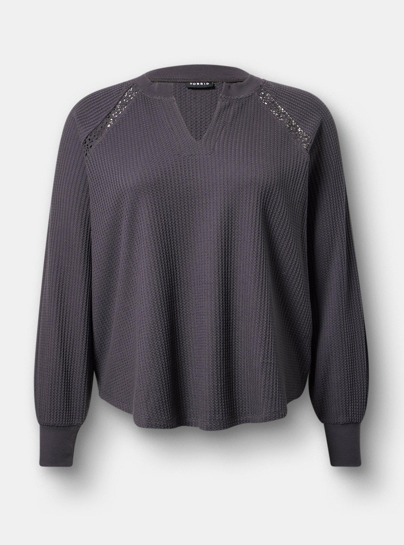 Waffle Crochet Inset Top, OBSIDIAN, hi-res