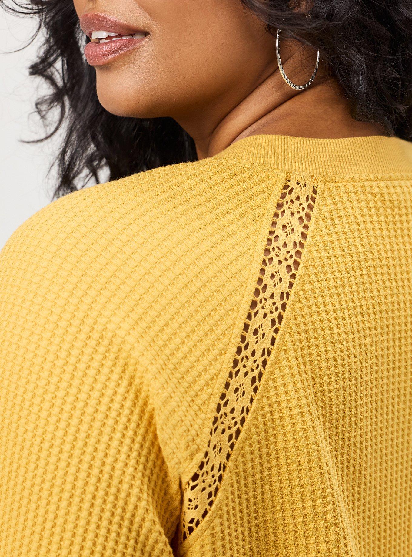 Waffle Crochet Inset Top, HONEY GOLD, alternate