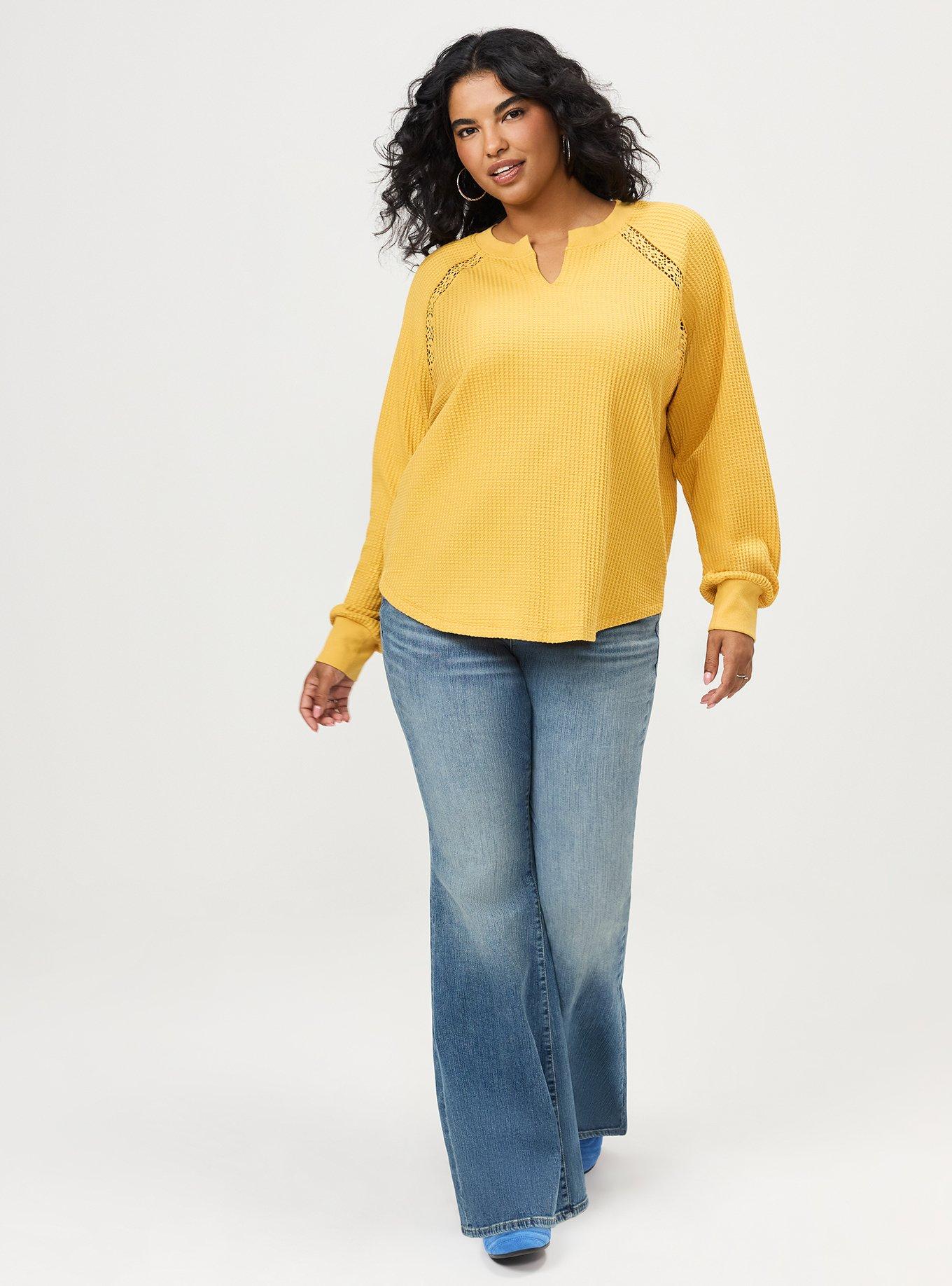 Waffle Crochet Inset Top, HONEY GOLD, alternate