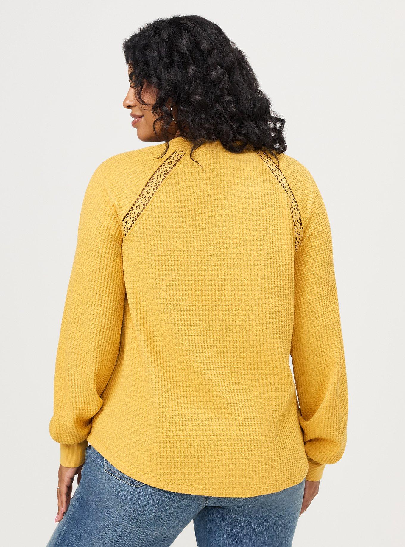 Waffle Crochet Inset Top, HONEY GOLD, alternate