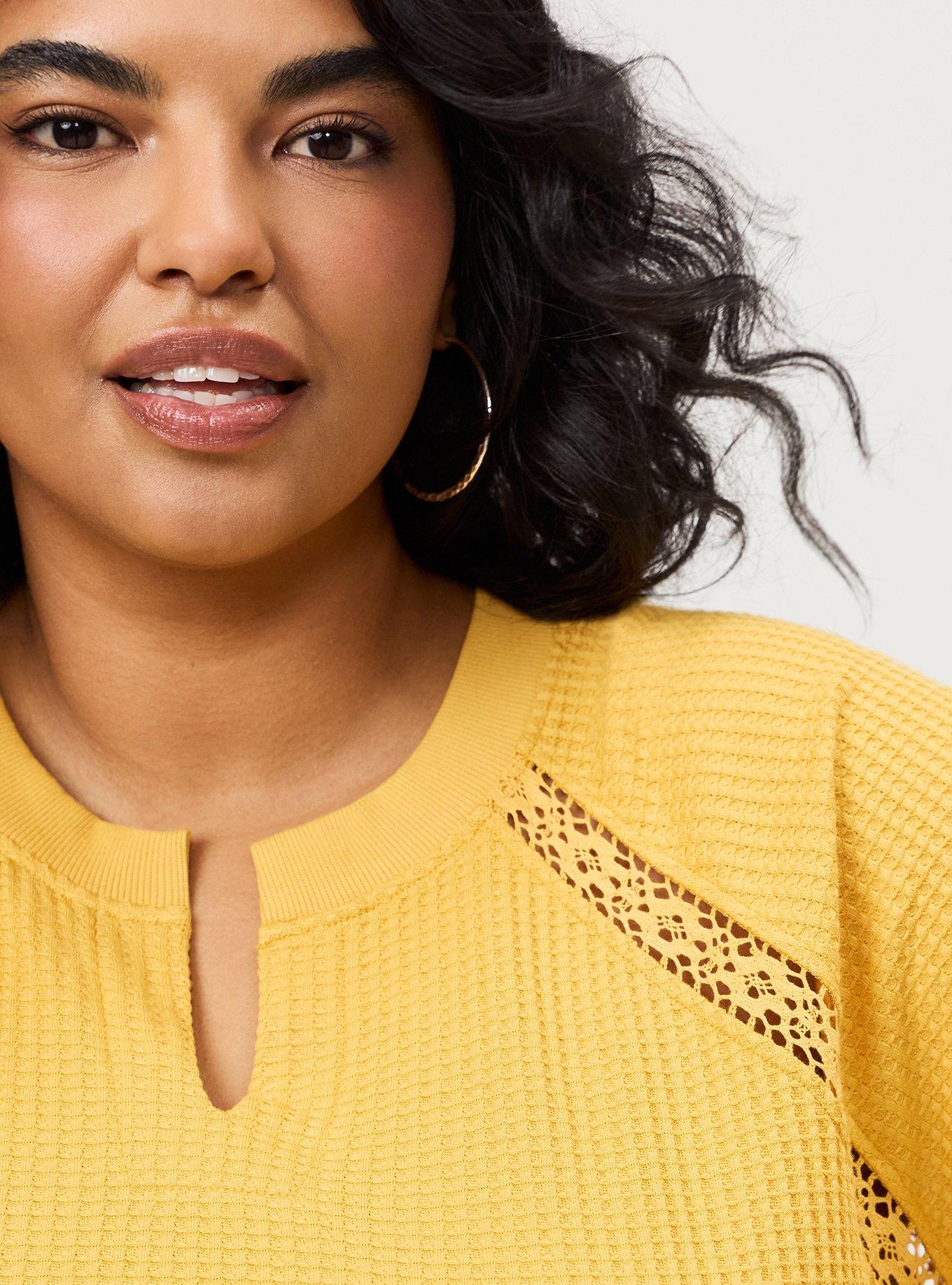 Waffle Crochet Inset Top, HONEY GOLD, alternate