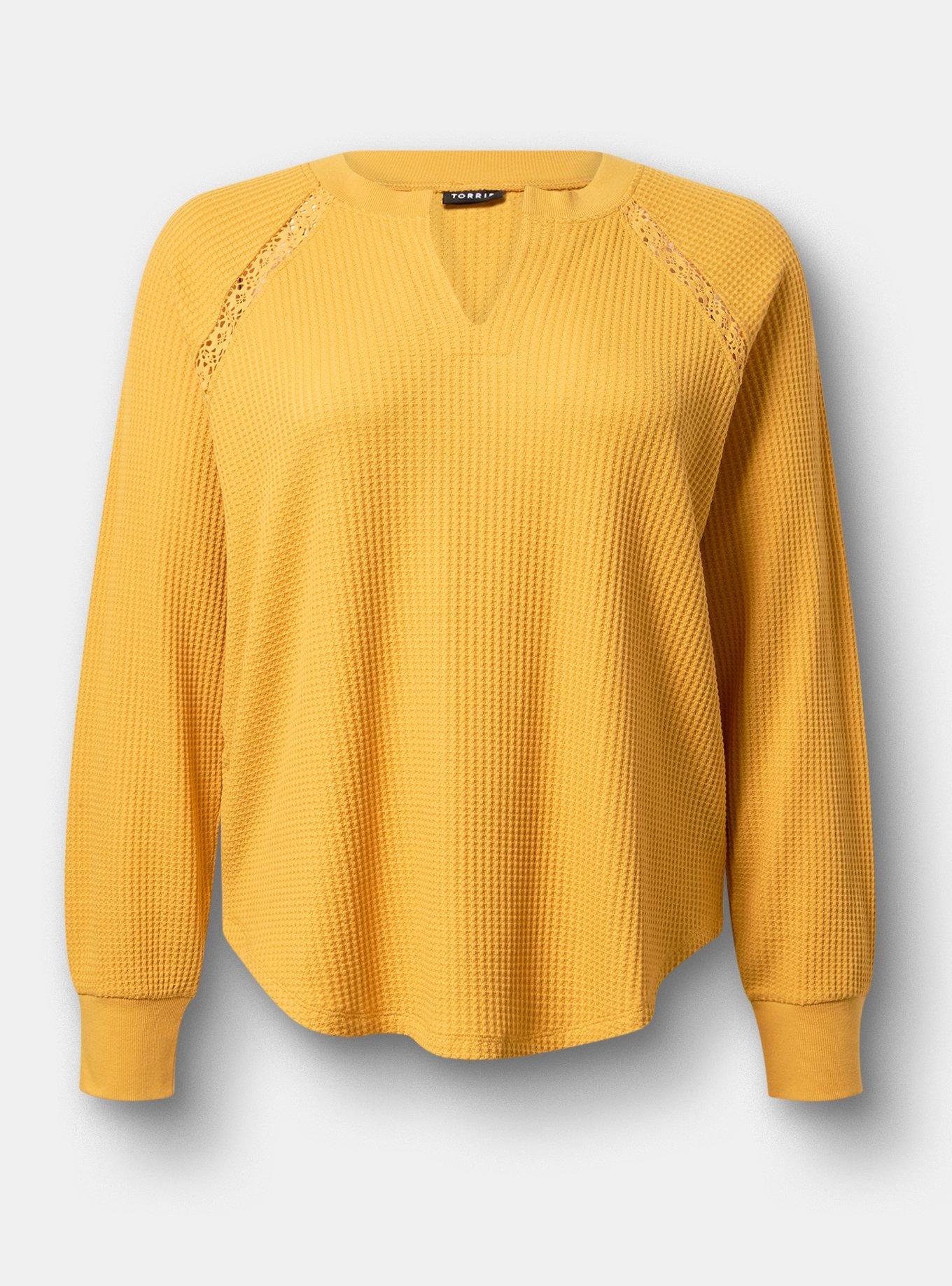 Waffle Crochet Inset Top, HONEY GOLD, hi-res