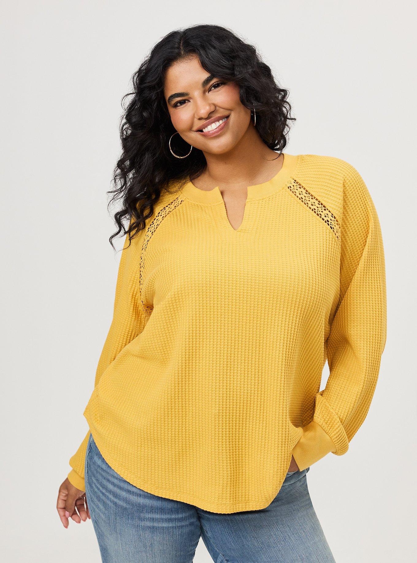 Waffle Crochet Inset Top, HONEY GOLD, hi-res
