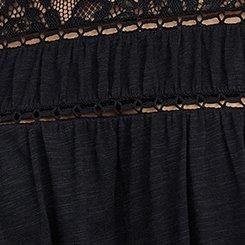 Plus Size Vintage Slub Long Sleeve Lace Yoke Top, DEEP BLACK, swatch