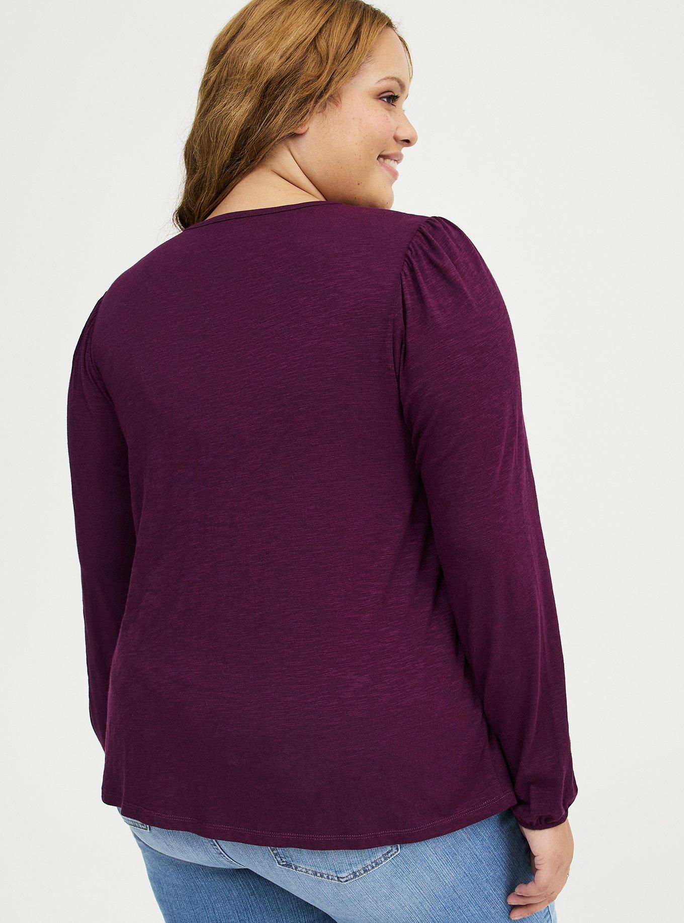 Vintage Slub Long Sleeve Lace Yoke Top, POTENT PURPLE, alternate