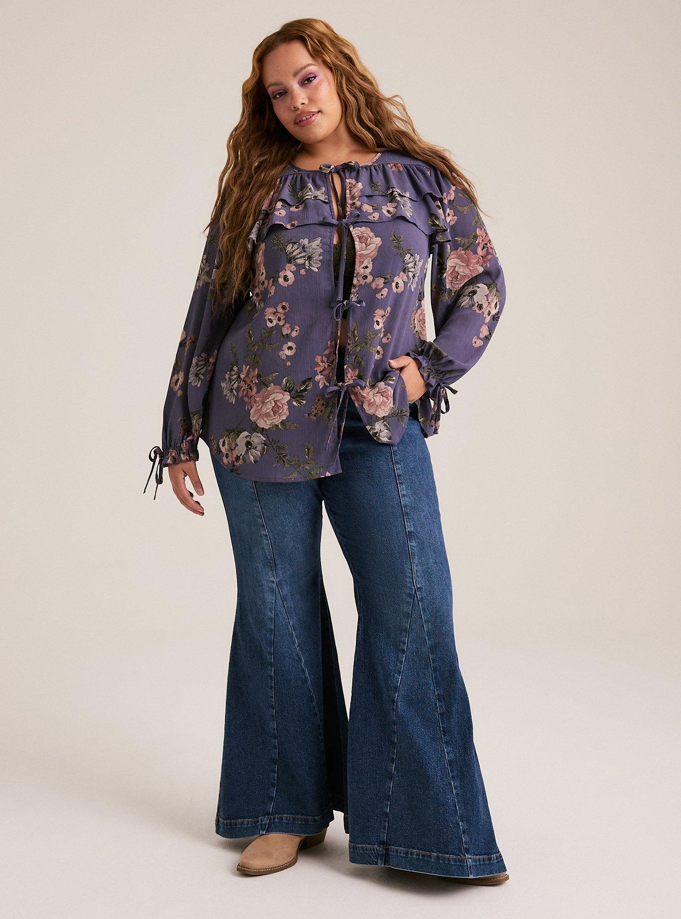 Festi Balloon Sleeve Tie Front Blouse, DIVINE DIANA FLORAL NAVY, alternate