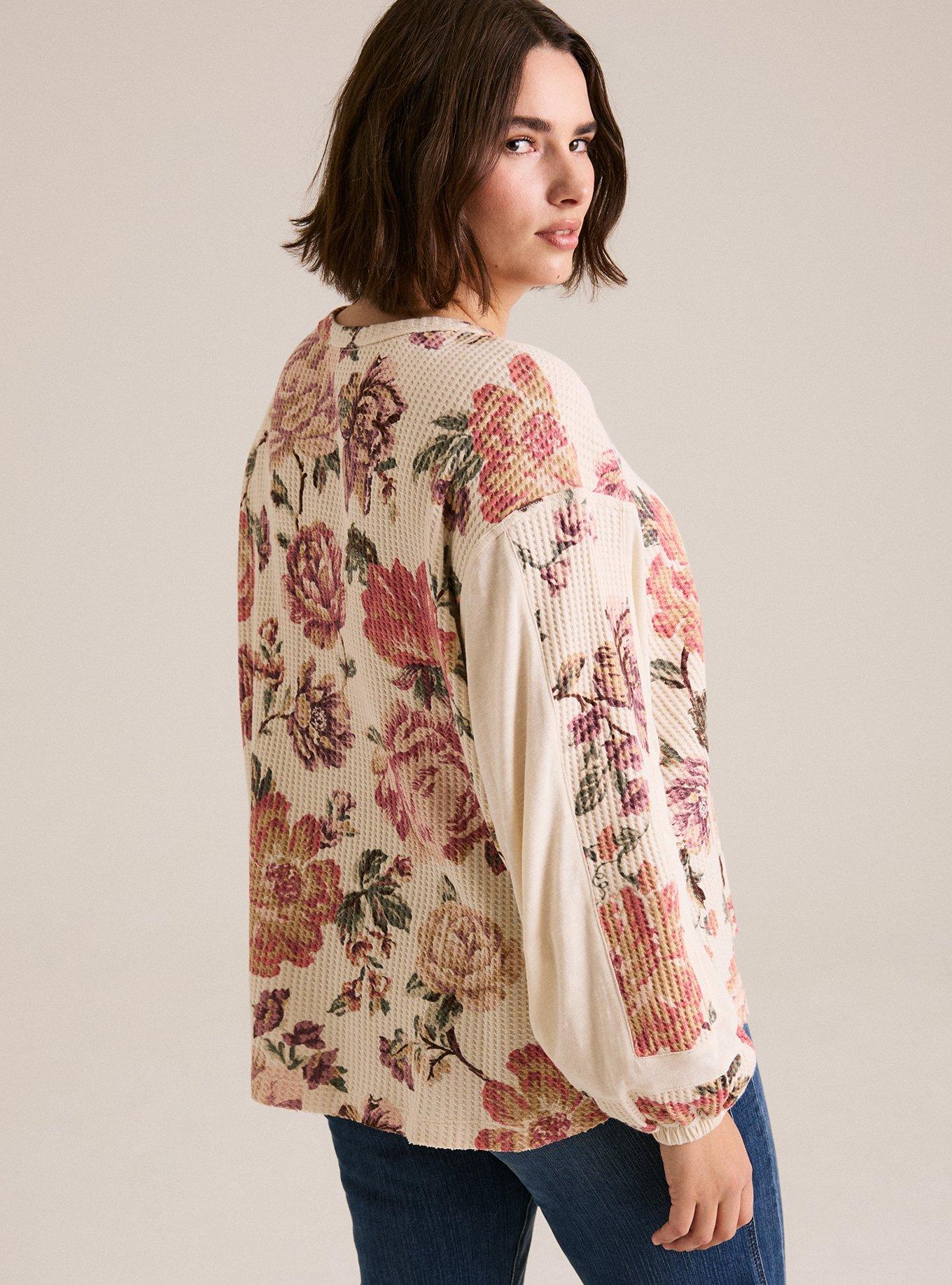 Festi Mixed Fabric Peasant Top, ANNAISE ROSES FLORAL SEEDPEARL, alternate