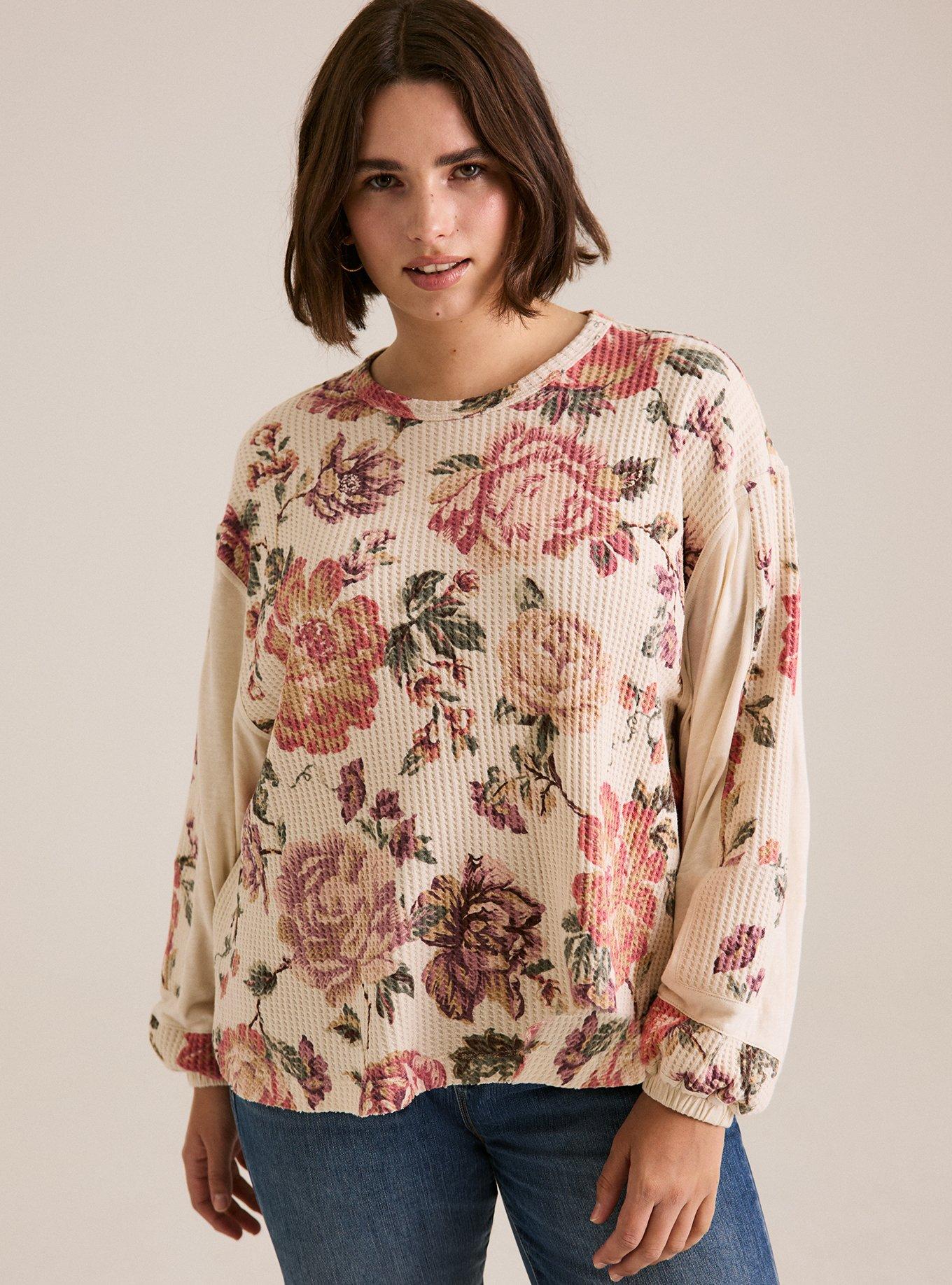 Festi Mixed Fabric Peasant Top, ANNAISE ROSES FLORAL SEEDPEARL, alternate