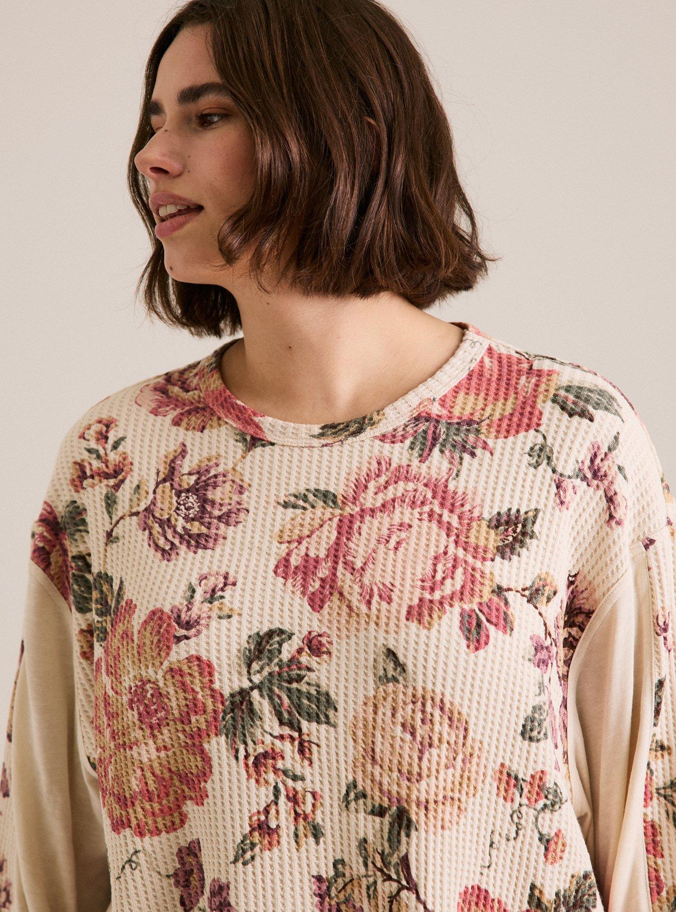 Festi Mixed Fabric Peasant Top, ANNAISE ROSES FLORAL SEEDPEARL, alternate
