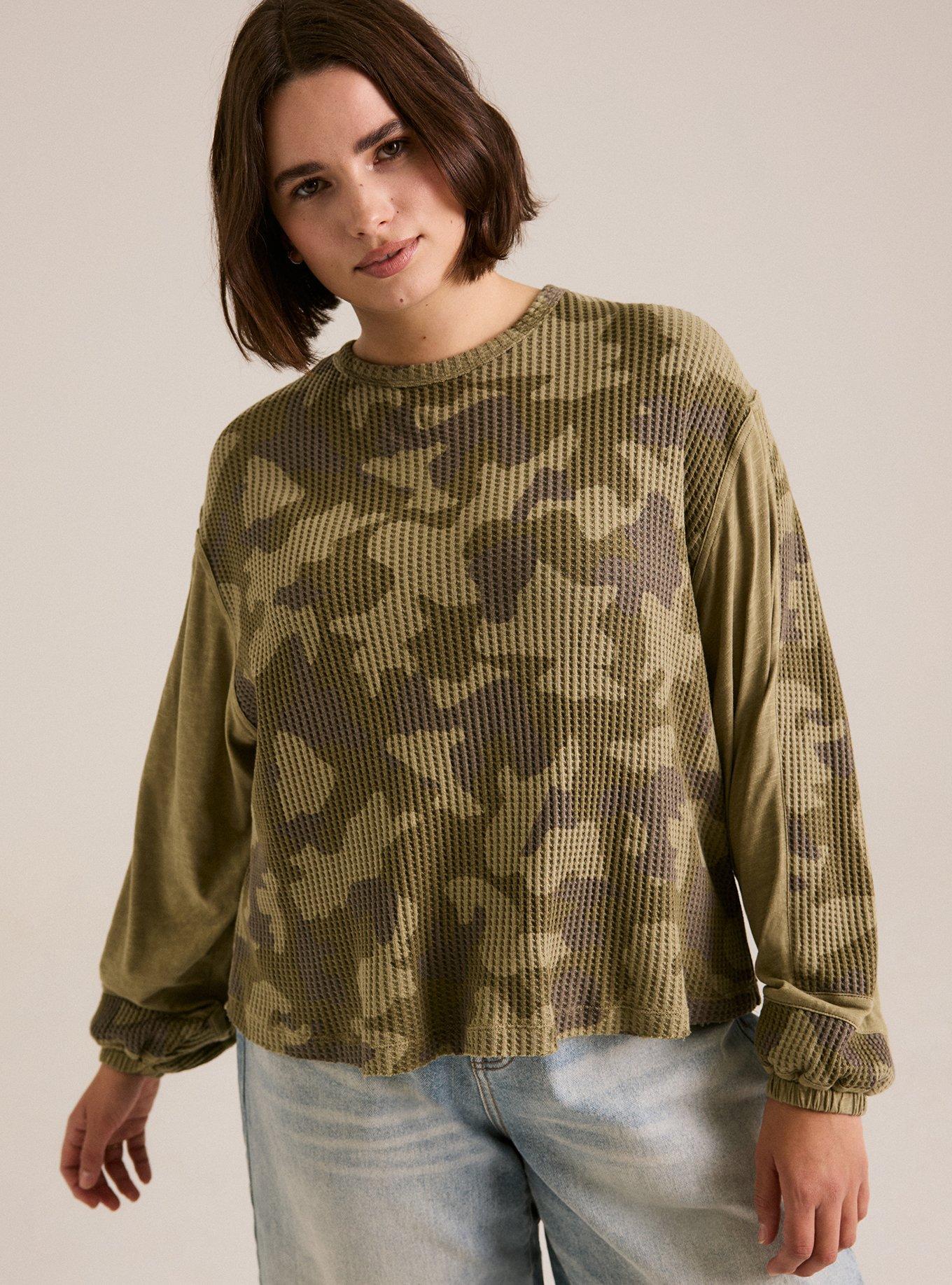 Festi Mixed Fabric Peasant Top, ZIGGY CAMO DUSKY GREEN, alternate