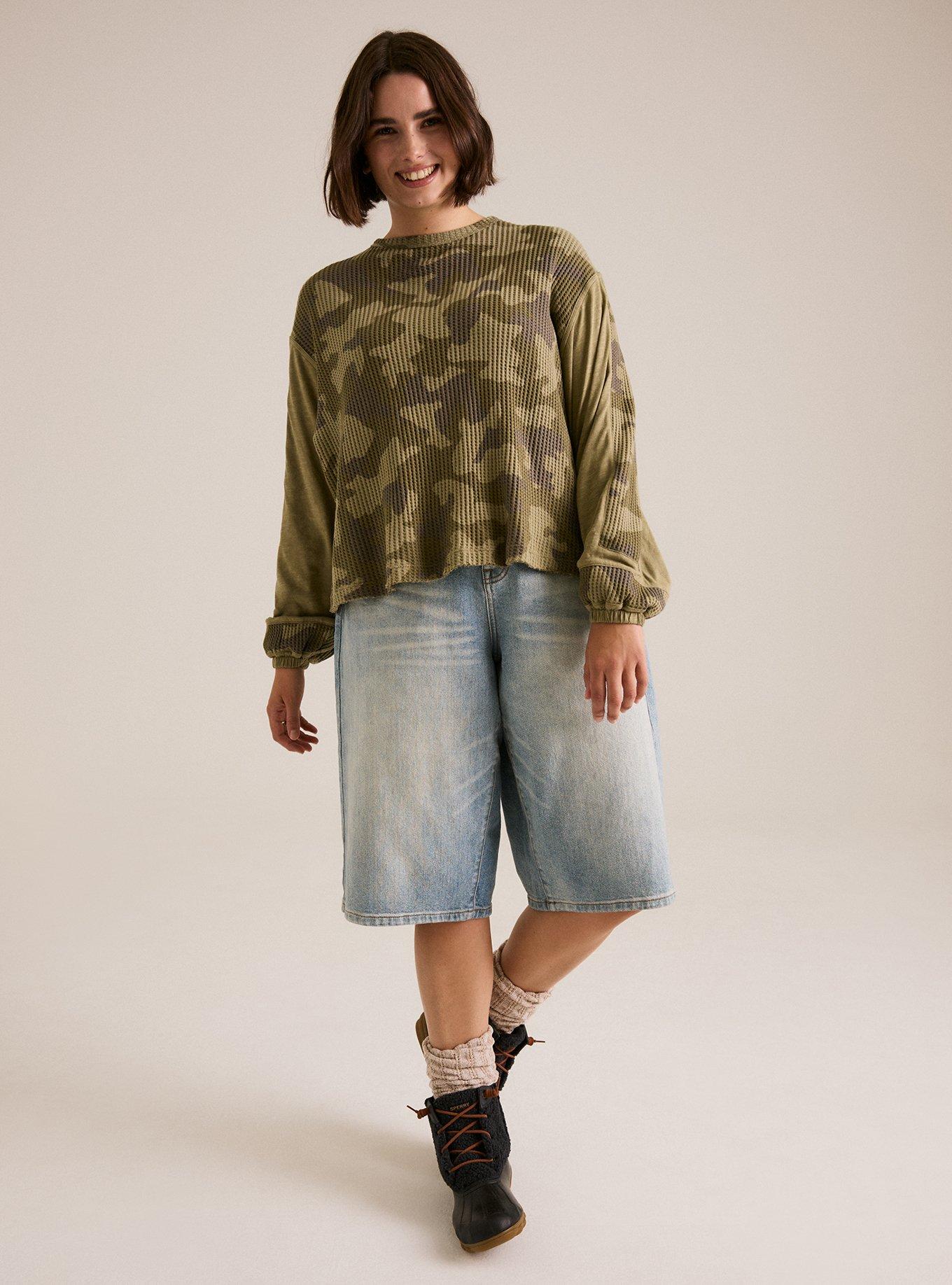 Festi Mixed Fabric Peasant Top, ZIGGY CAMO DUSKY GREEN, alternate