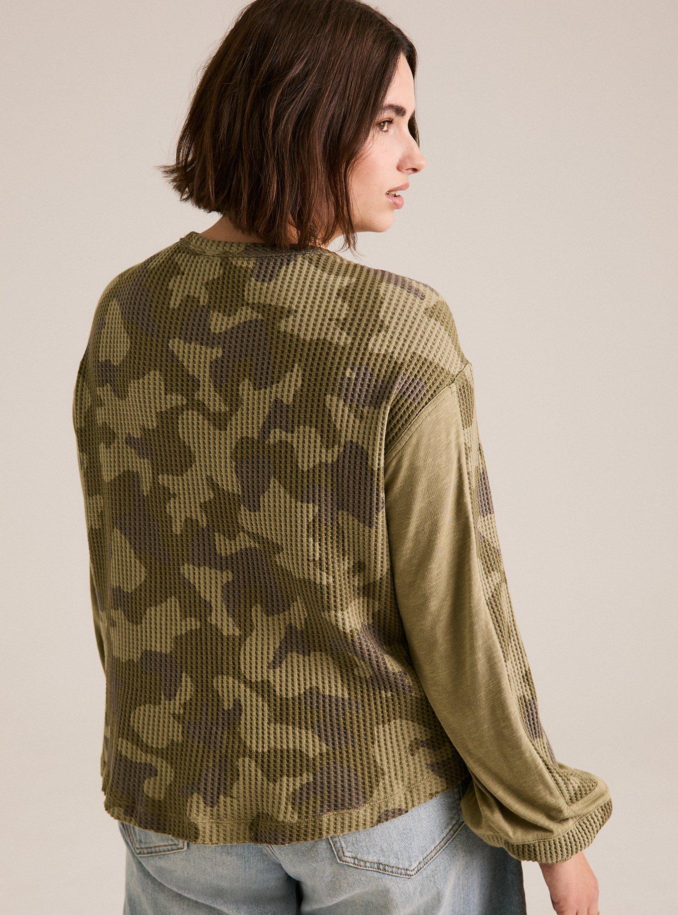 Festi Mixed Fabric Peasant Top, ZIGGY CAMO DUSKY GREEN, alternate